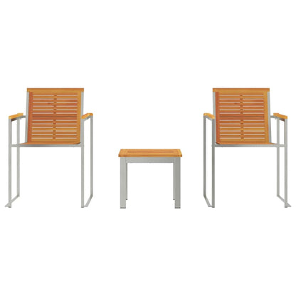 Sun Lounger 3 pcs Brown Solid Acacia Wood and Stainless Steel