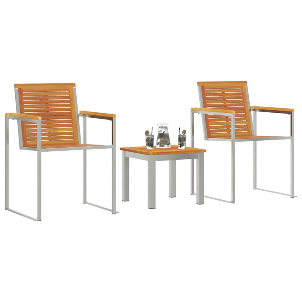 Sun Lounger 3 pcs Brown Solid Acacia Wood and Stainless Steel