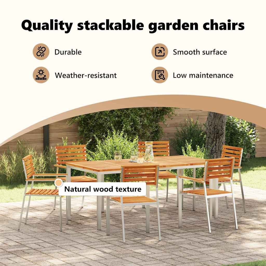 Garden Chair 6 pcs Solid Acacia Wood and Stainless Steel
