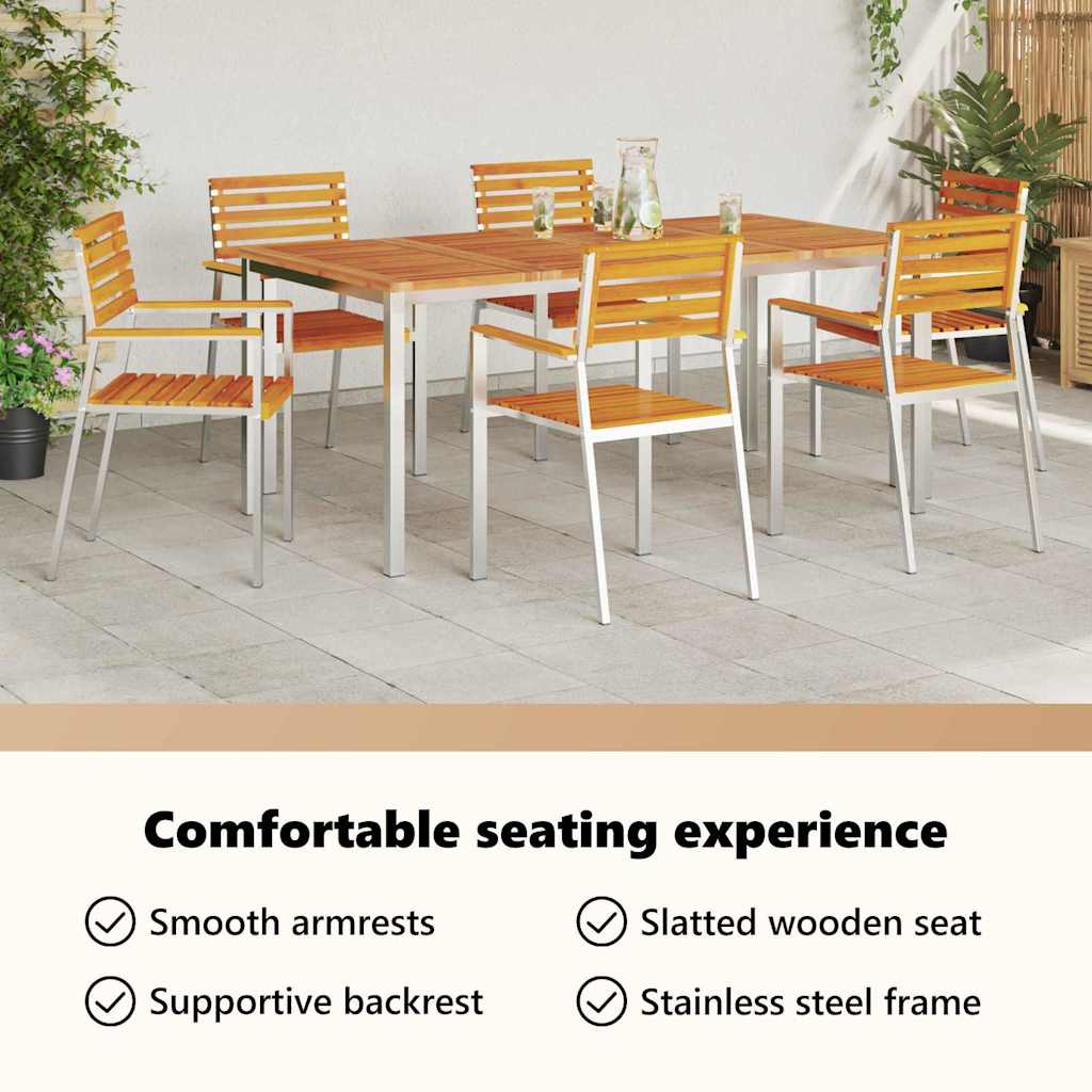 Garden Chair 6 pcs Solid Acacia Wood and Stainless Steel