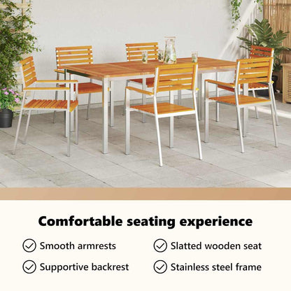Garden Chair 6 pcs Solid Acacia Wood and Stainless Steel