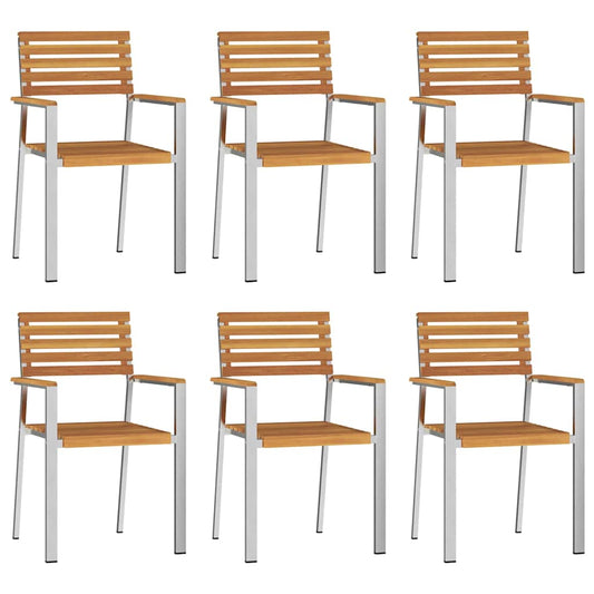Garden Chair 6 pcs Solid Acacia Wood and Stainless Steel
