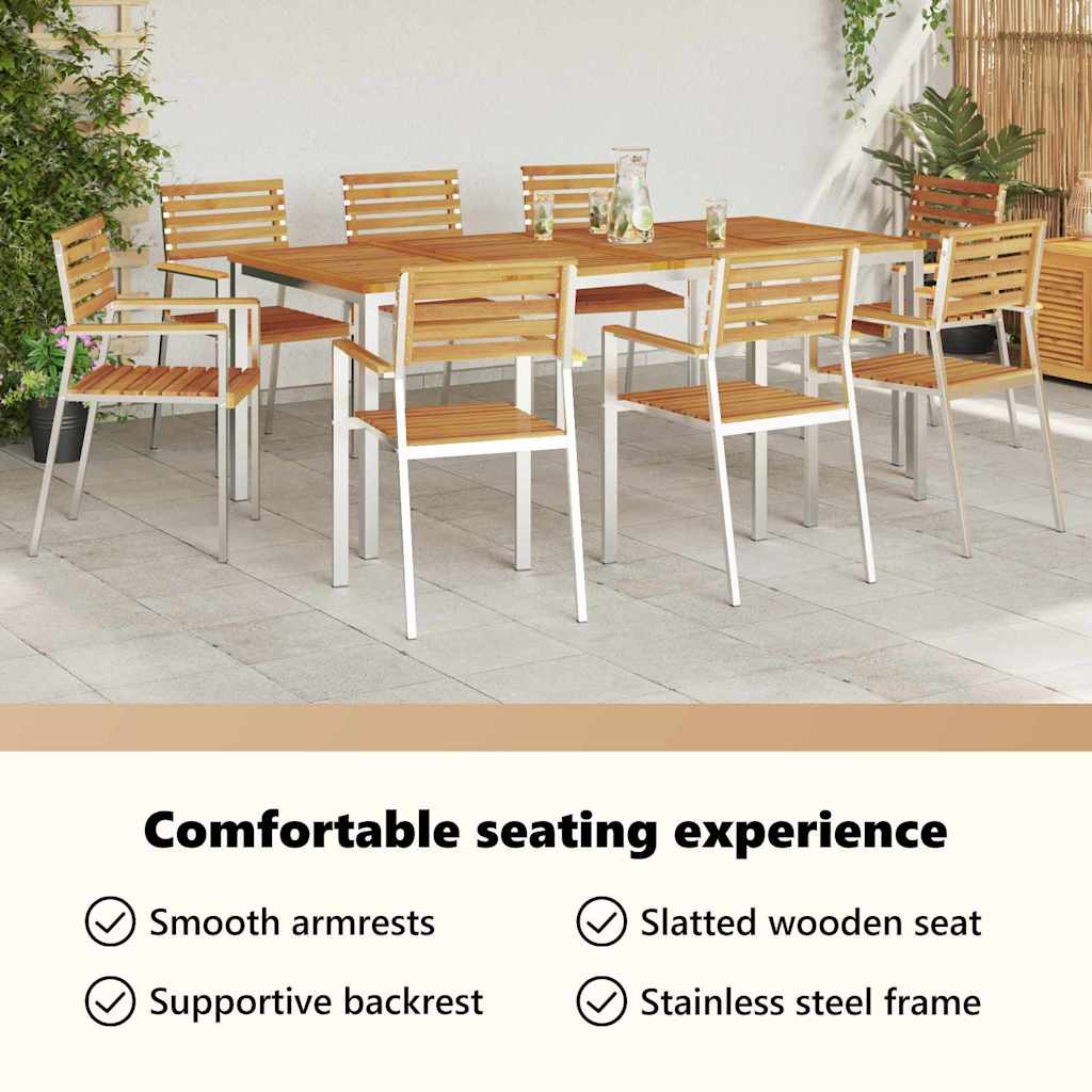 Garden Chair 8 pcs Solid Acacia Wood and Stainless Steel
