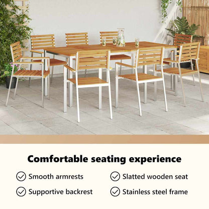 Garden Chair 8 pcs Solid Acacia Wood and Stainless Steel
