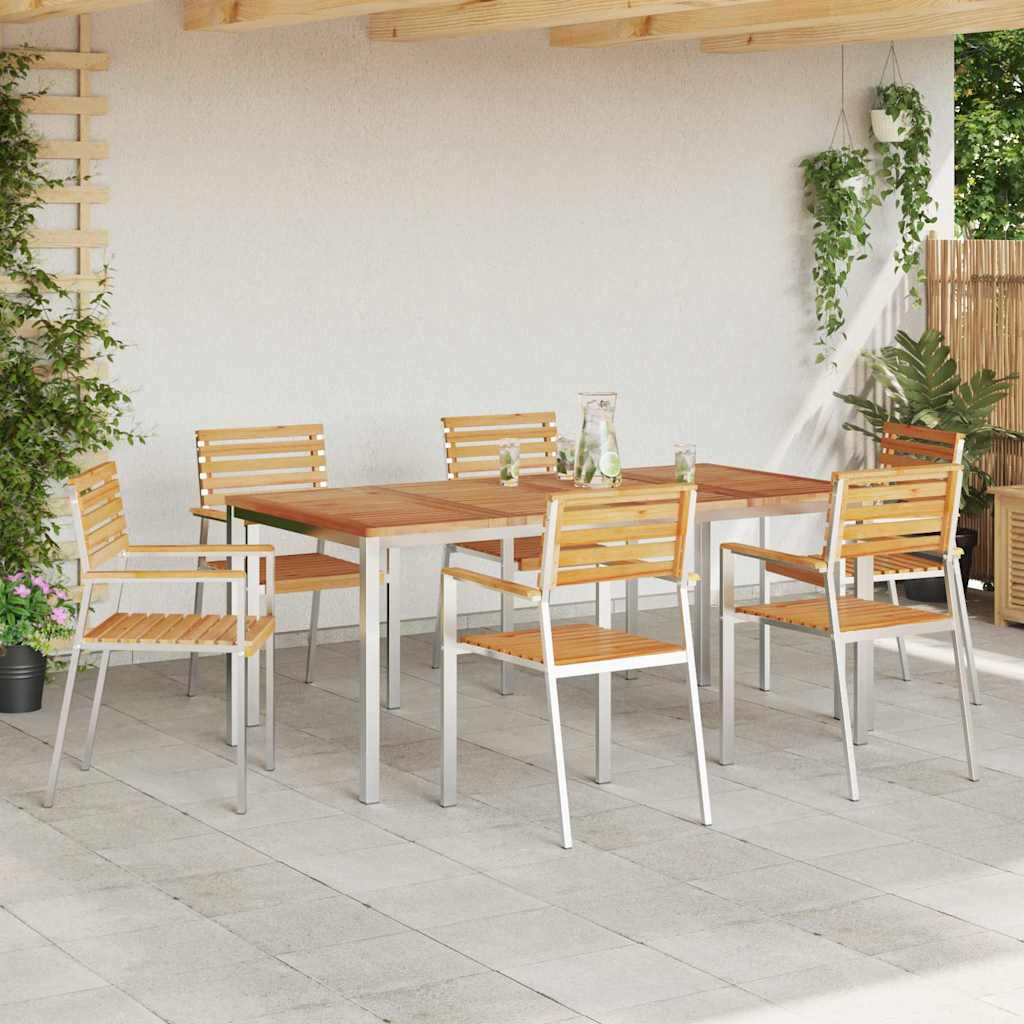 Garden Chair 6 pcs Solid Teak Wood and Stainless Steel