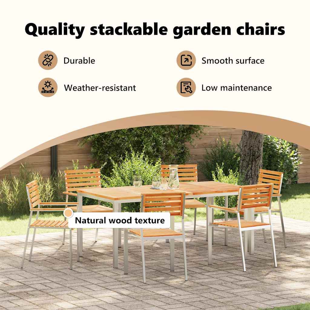 Garden Chair 6 pcs Solid Teak Wood and Stainless Steel
