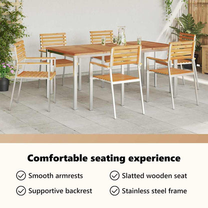 Garden Chair 6 pcs Solid Teak Wood and Stainless Steel