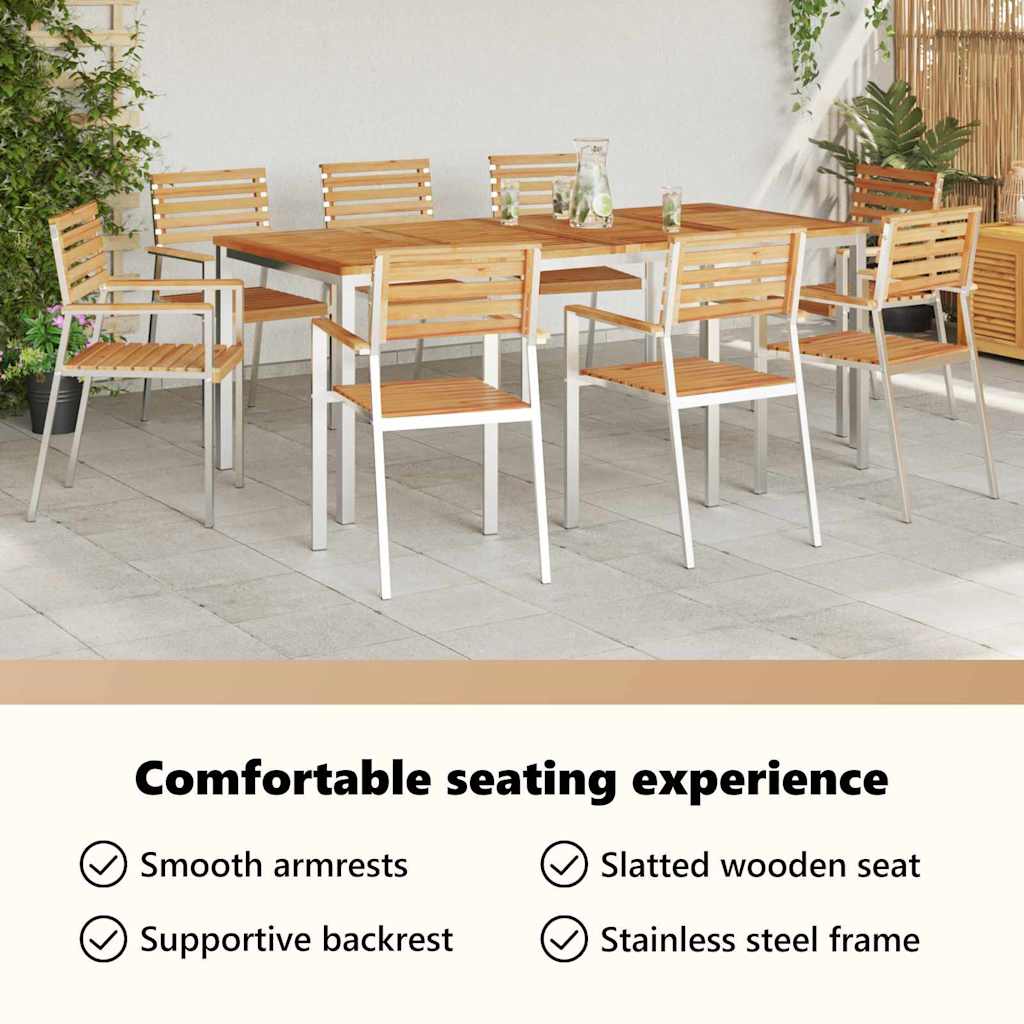 Garden Chair 8 pcs Solid Teak Wood and Stainless Steel