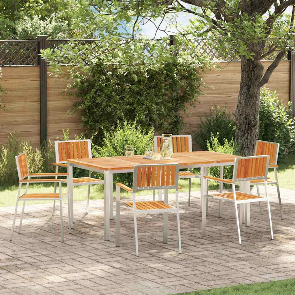 Garden Chair 6 pcs Solid Acacia Wood and Stainless Steel