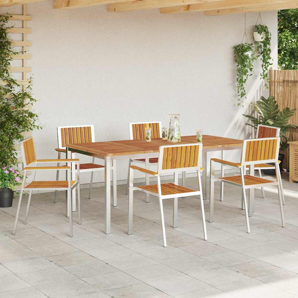 Garden Chair 6 pcs Solid Acacia Wood and Stainless Steel