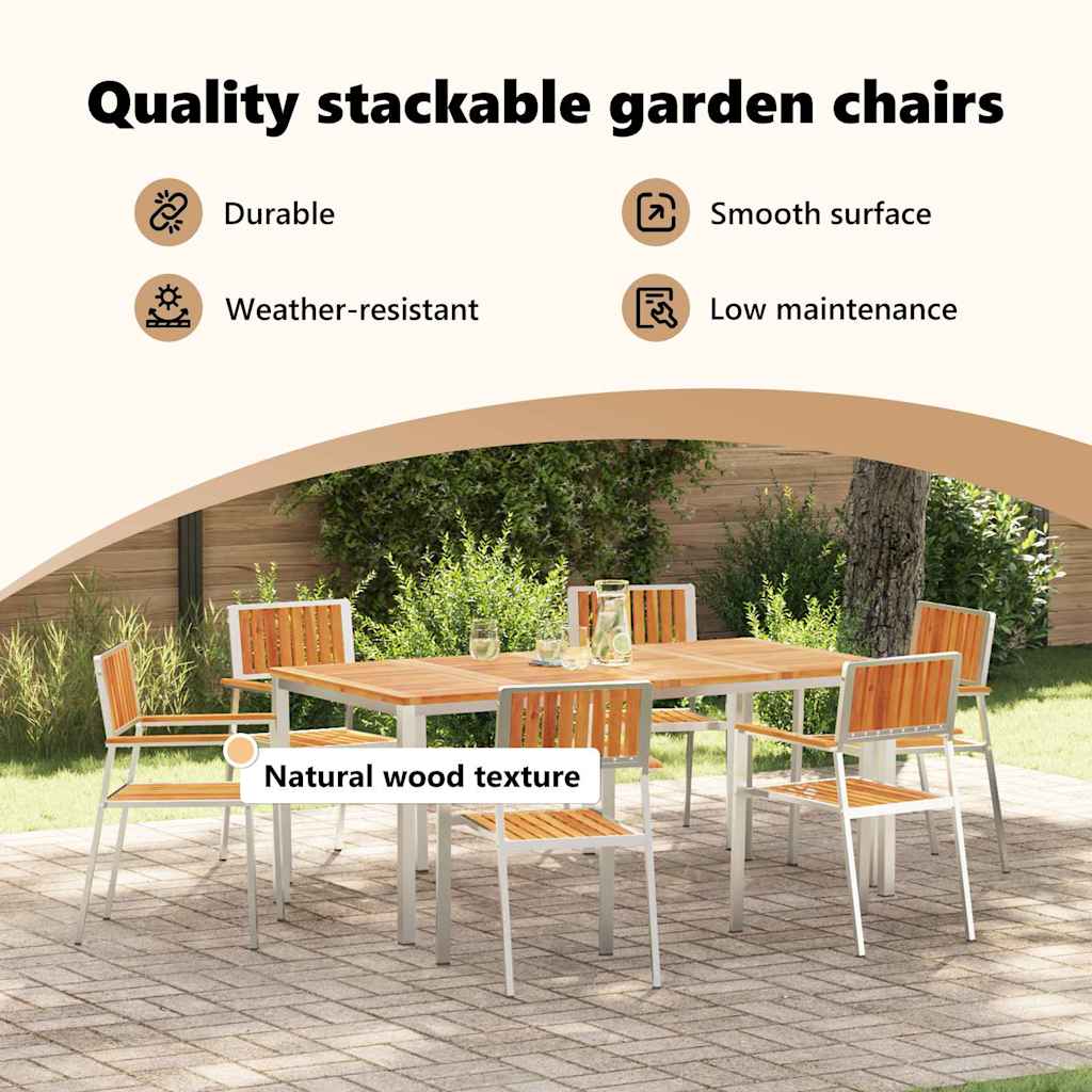 Garden Chair 6 pcs Solid Acacia Wood and Stainless Steel