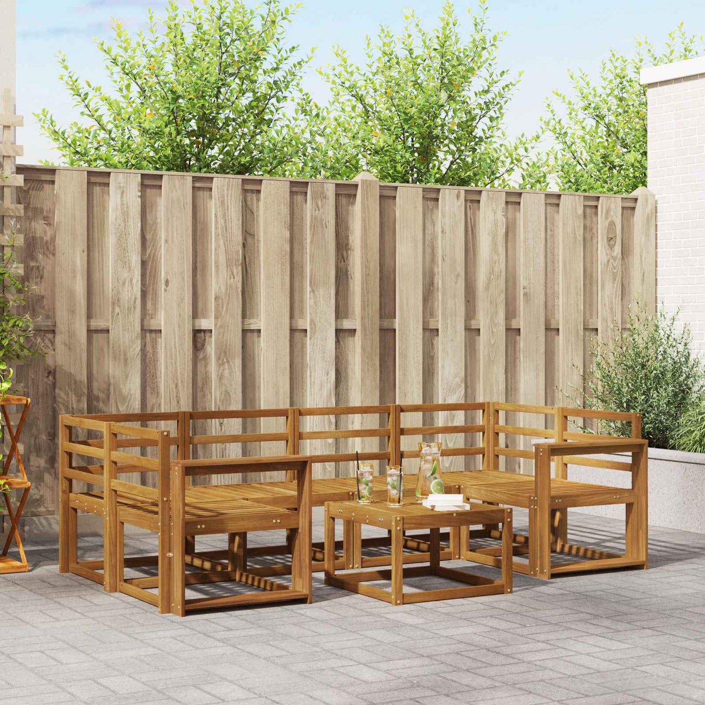 Outdoor Sofa Set 7 pcs Natural Solid Acacia Wood
