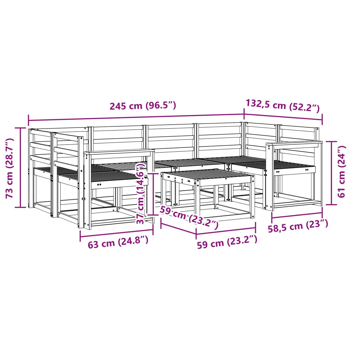 Outdoor Sofa Set 7 pcs Natural Solid Acacia Wood