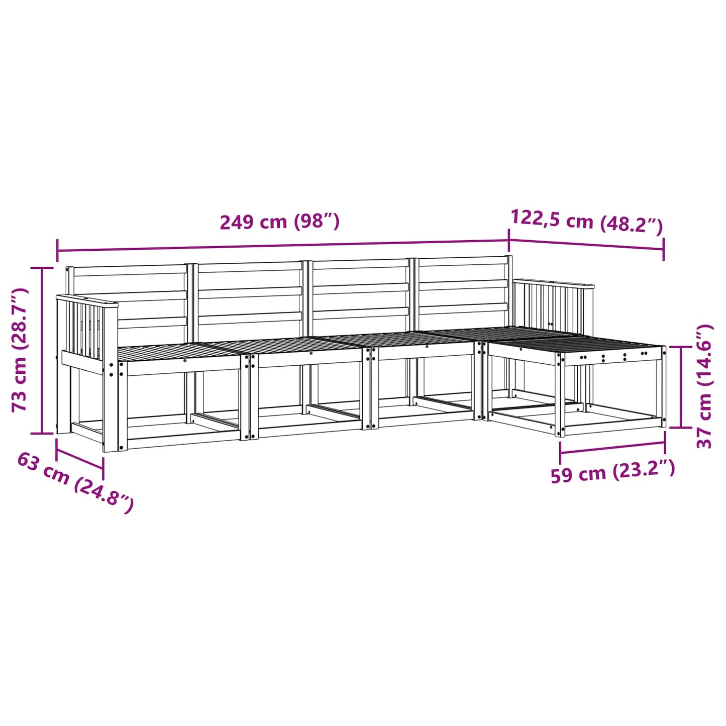 Outdoor Sofa Set 5 pcs Natural Solid Acacia Wood