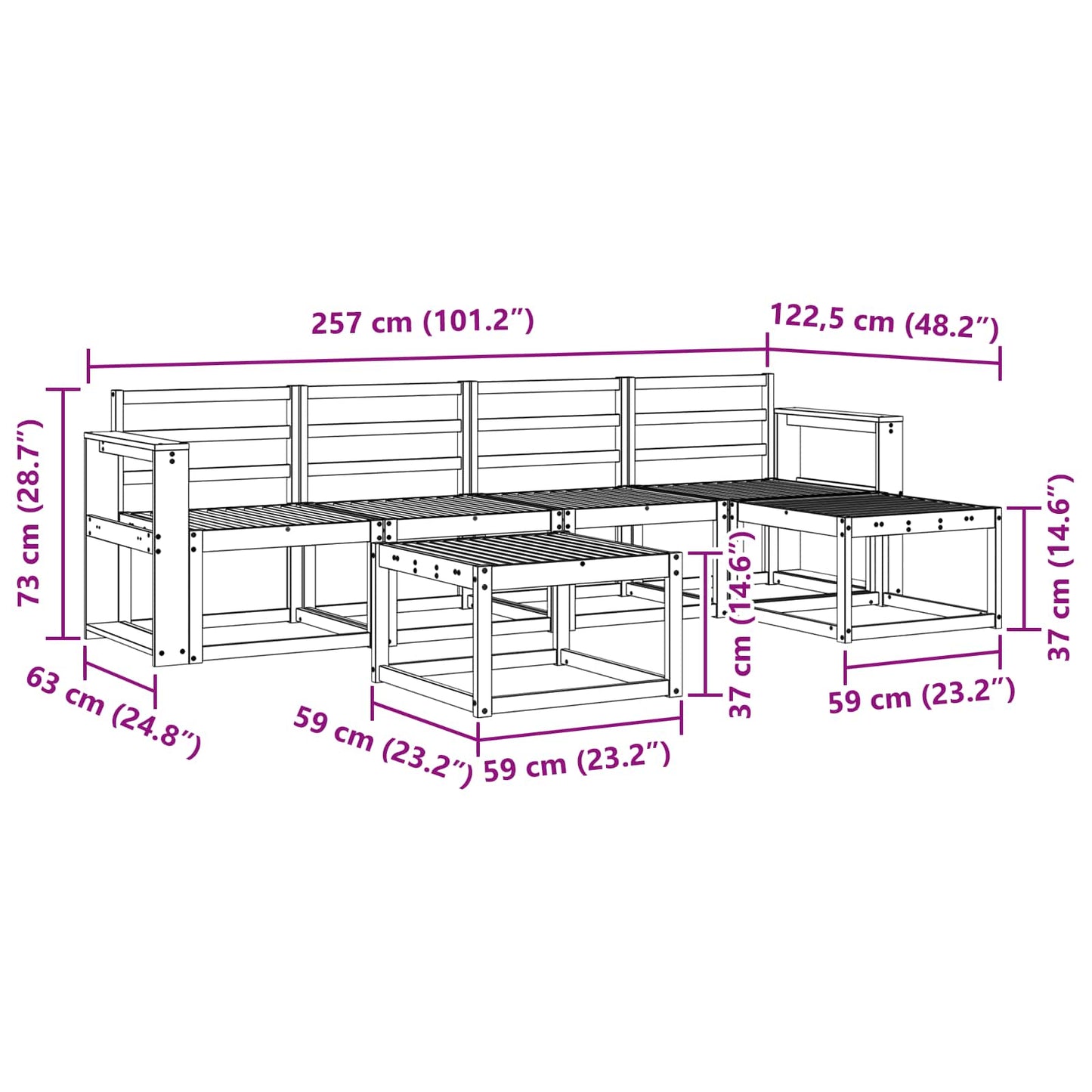 Outdoor Sofa Set 6 pcs Natural