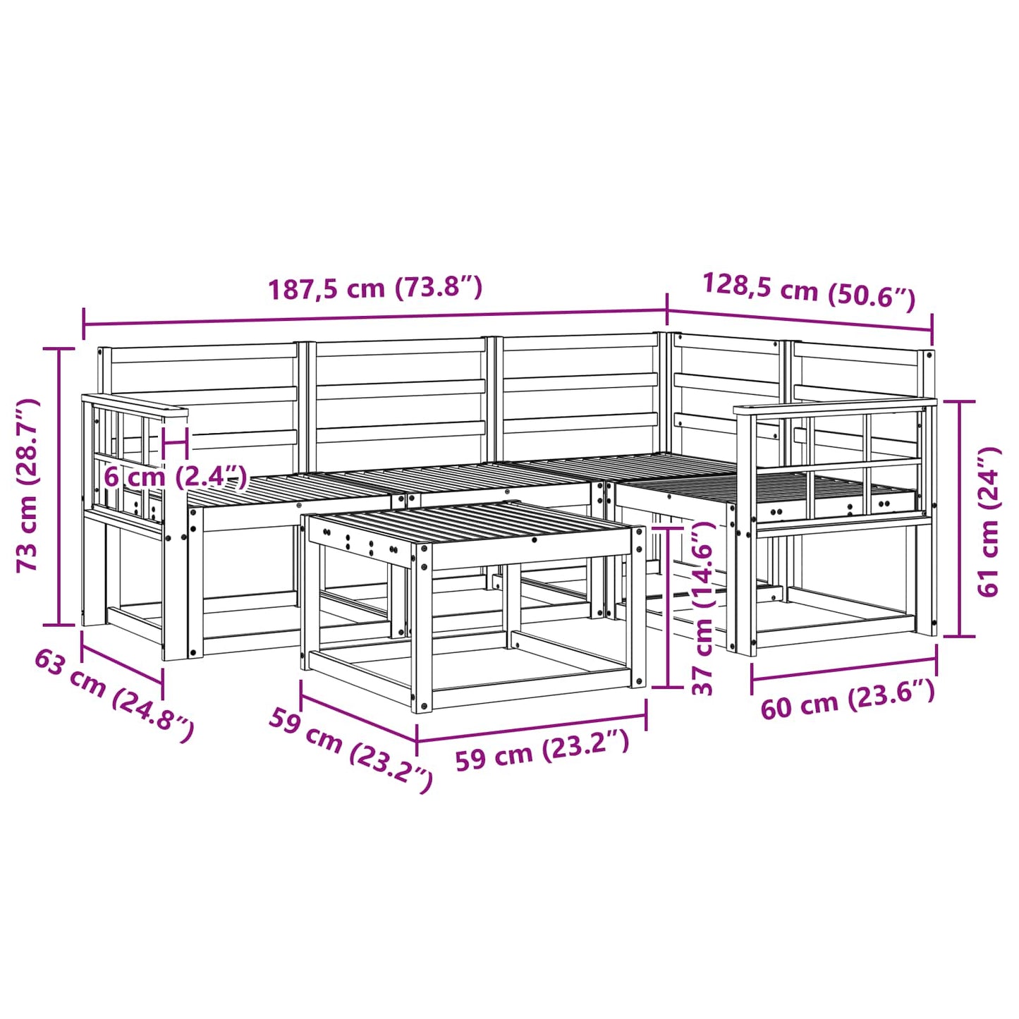Outdoor Sofa Set 5 pcs Natural Solid Acacia Wood