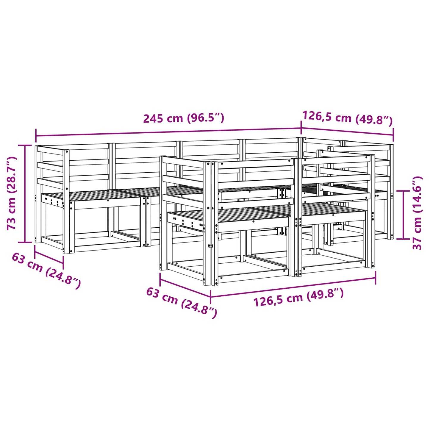 Outdoor Sofa Set 7 pcs Natural Solid Acacia Wood