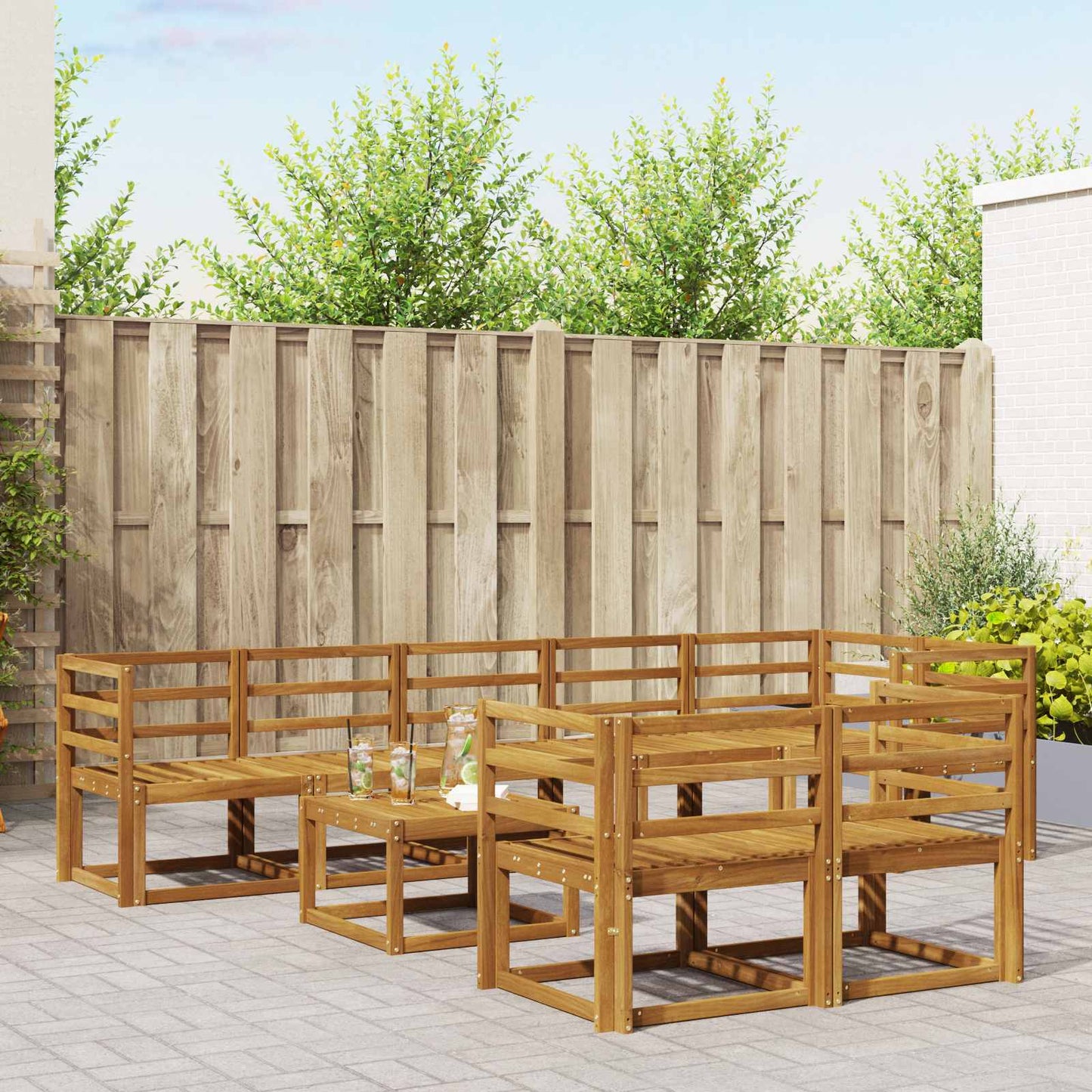 Outdoor Sofa Set 9 pcs Natural Solid Acacia Wood