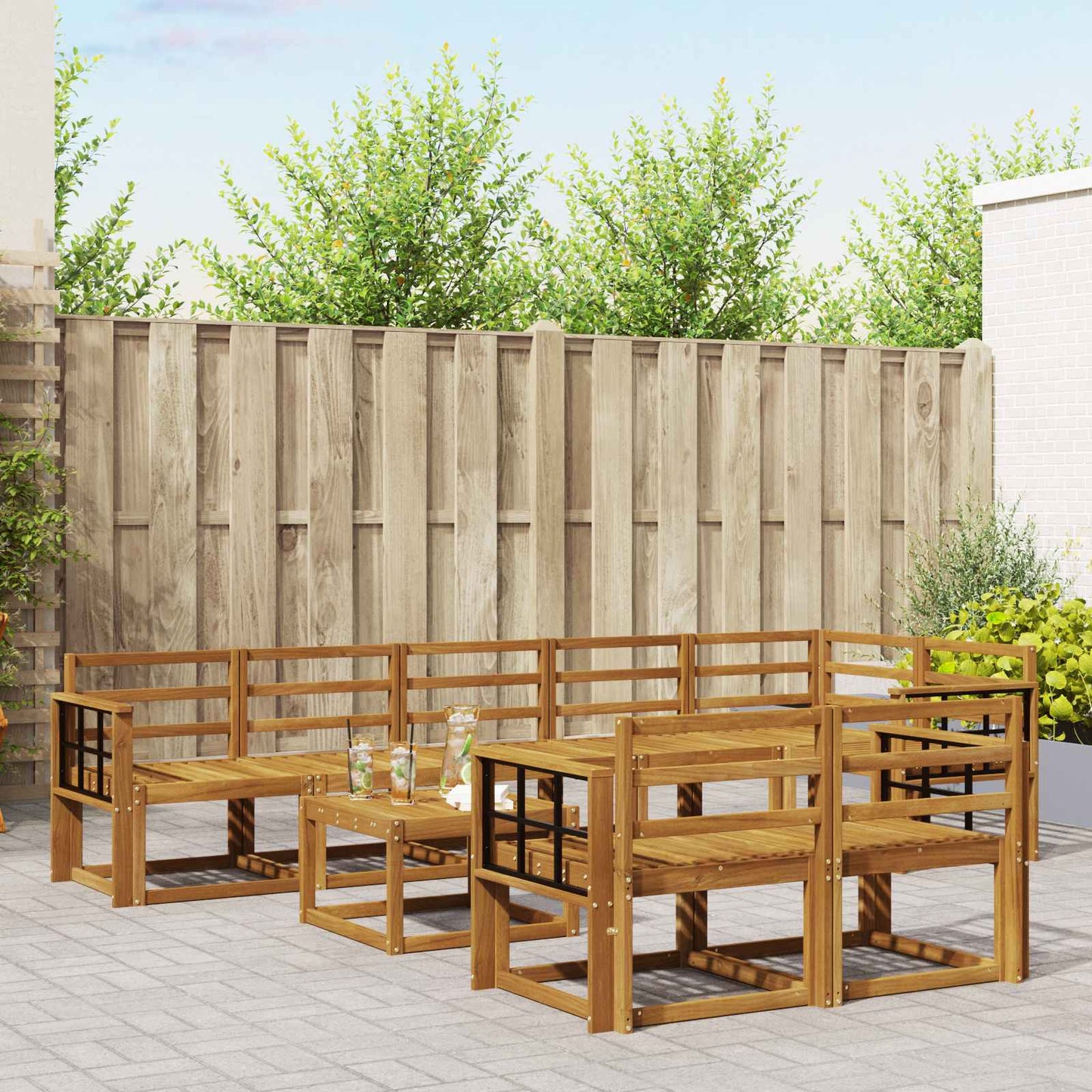 Outdoor Sofa Set 9 pcs Natural Solid Acacia Wood