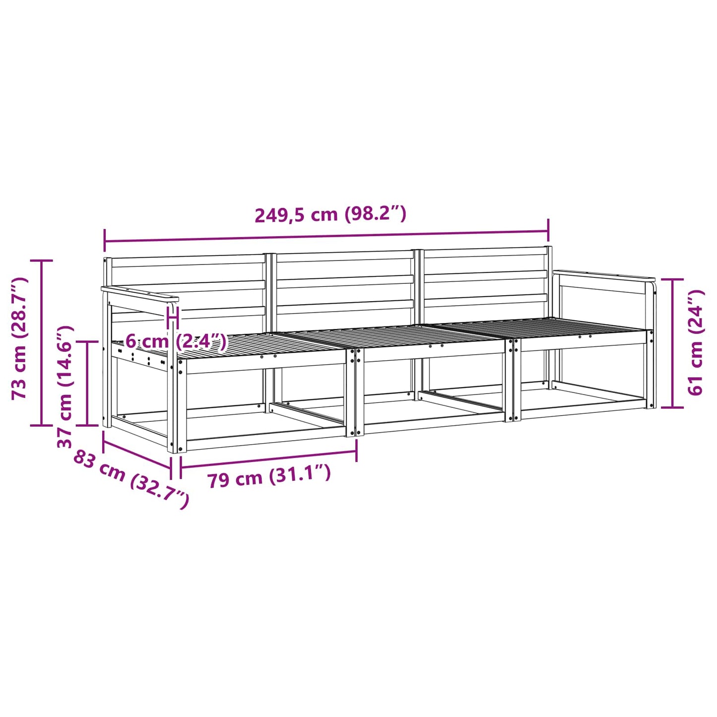Outdoor Sofa Set 3 pcs Natural Solid Acacia Wood