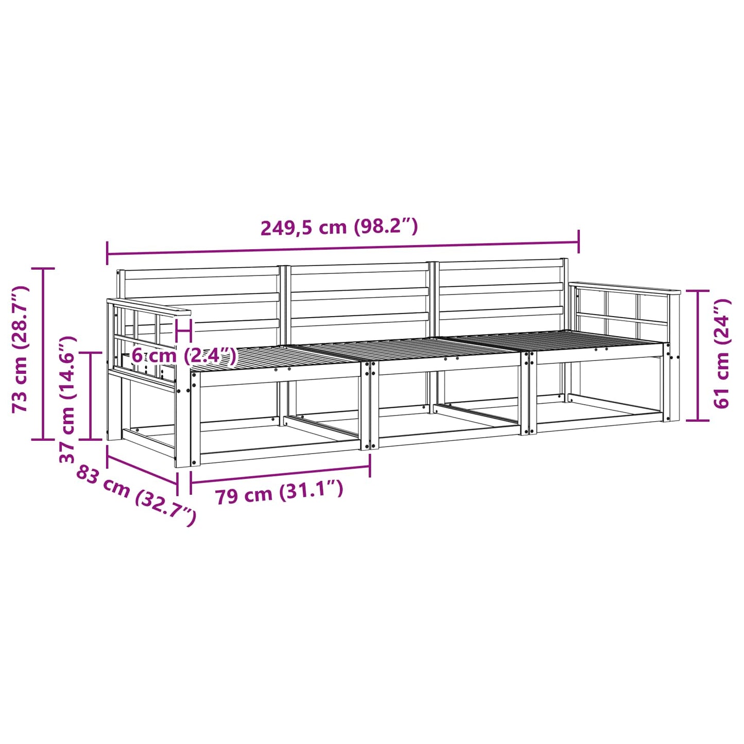Outdoor Sofa Set 3 pcs Natural Solid Acacia Wood