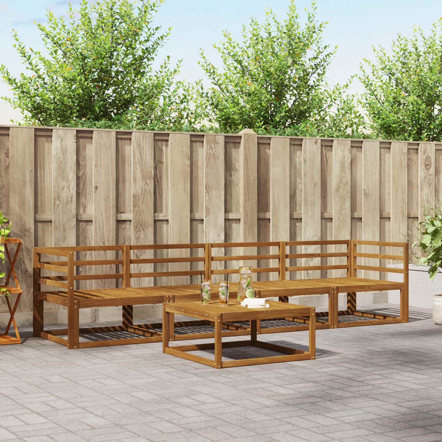 Outdoor Sofa Set 5 pcs Natural Solid Acacia Wood