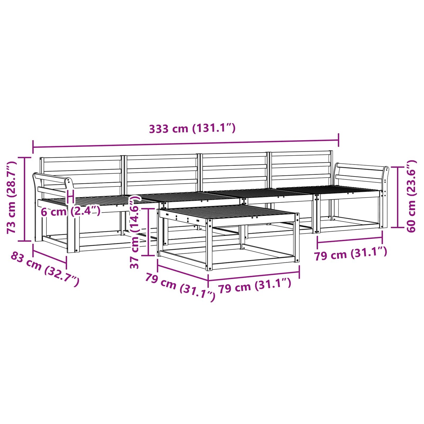 Outdoor Sofa Set 5 pcs Natural Solid Acacia Wood