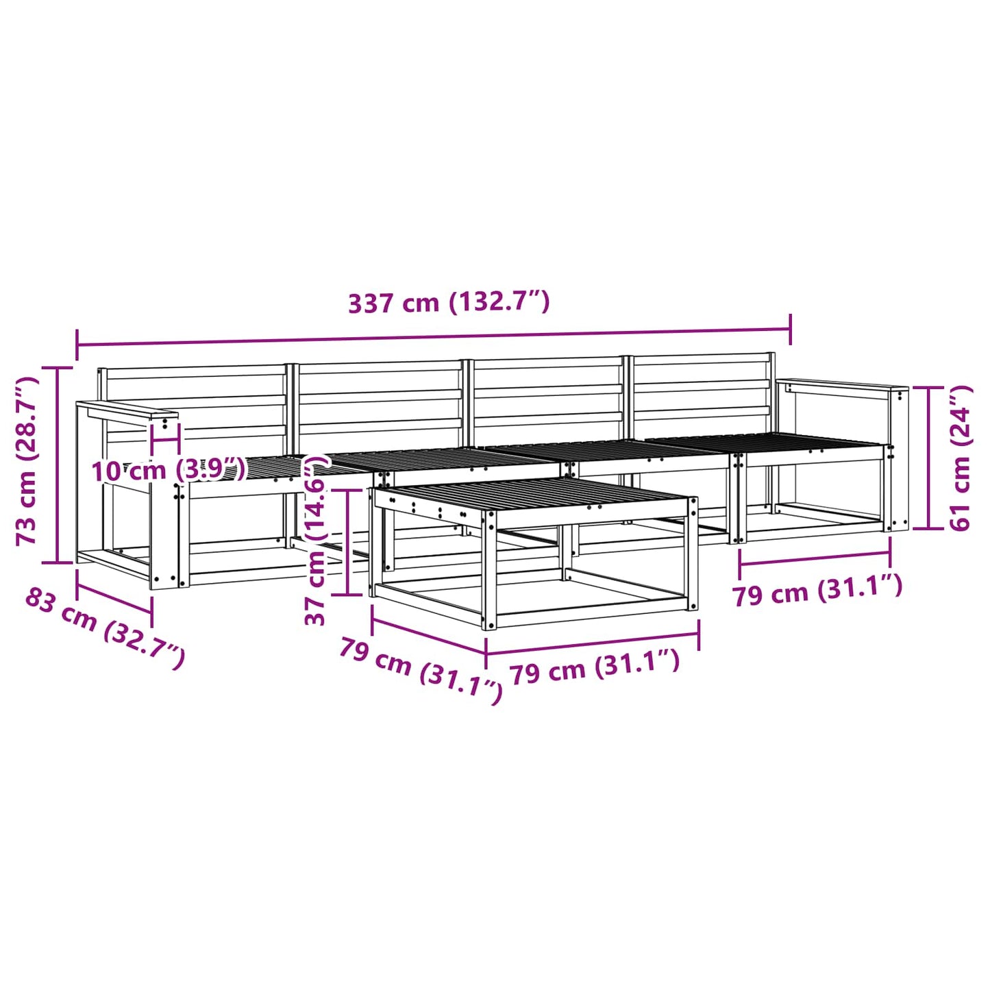 Outdoor Sofa Set 5 pcs Natural Solid Acacia Wood