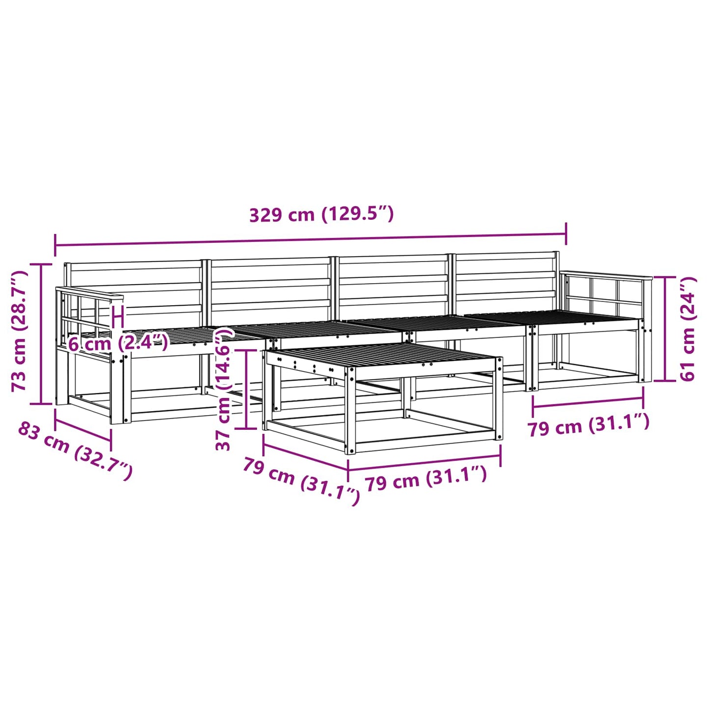 Outdoor Sofa Set 5 pcs Natural Solid Acacia Wood