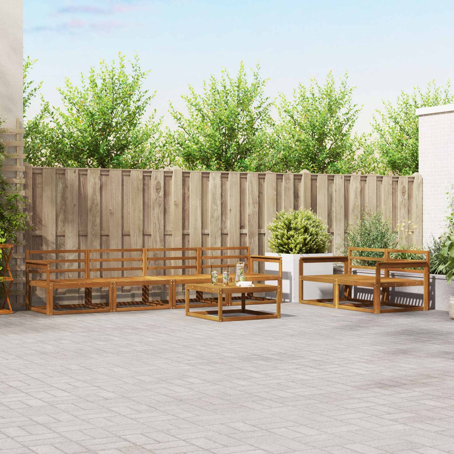 Outdoor Sofa Set 7 pcs Natural Solid Acacia Wood