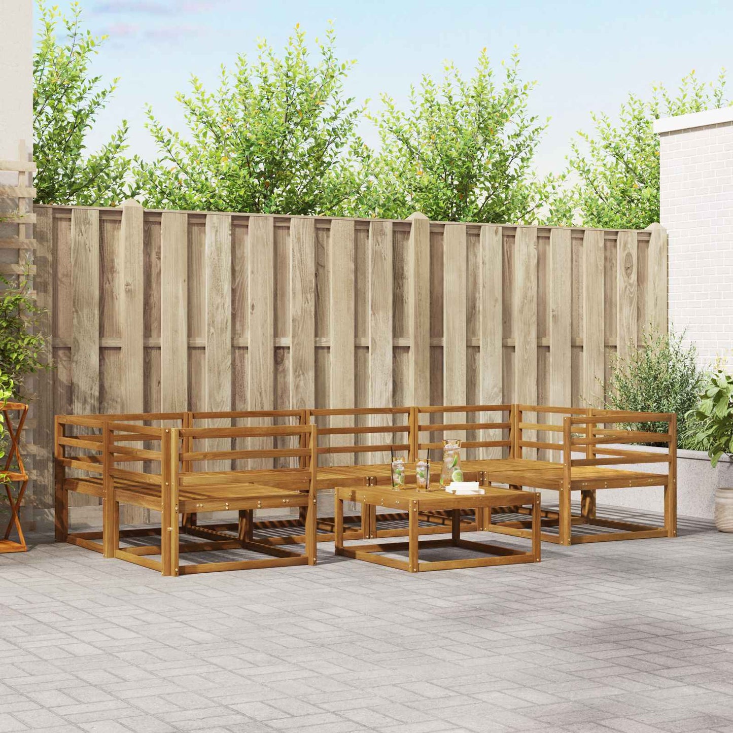Outdoor Sofa Set 7 pcs Natural Solid Acacia Wood