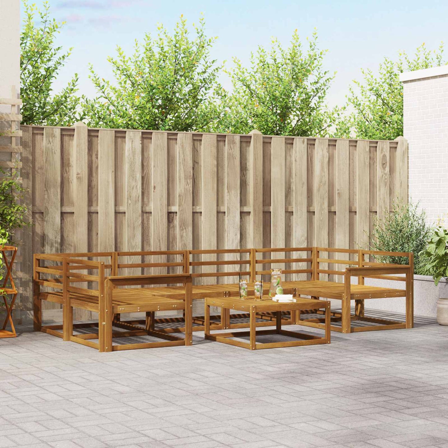 Outdoor Sofa Set 7 pcs Natural Solid Acacia Wood
