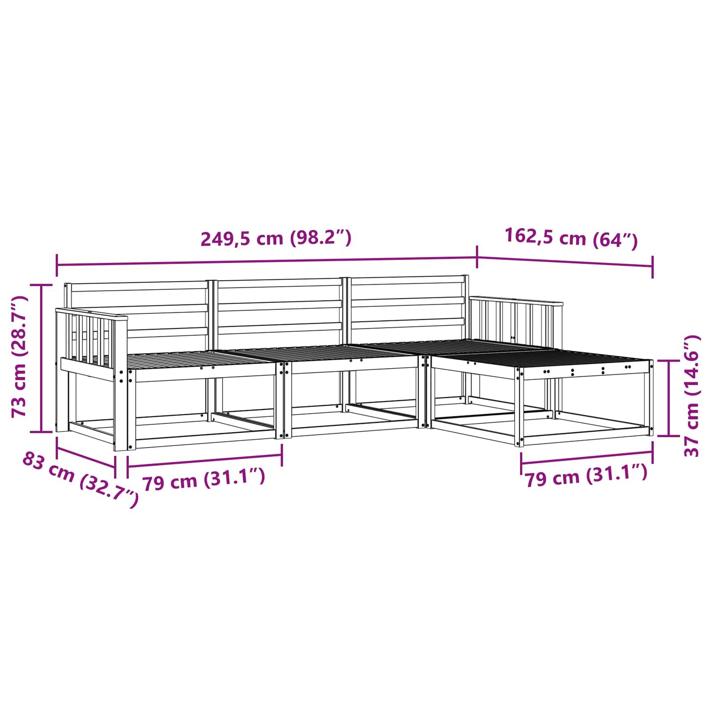 Outdoor Sofa Set 4 pcs Natural Solid Acacia Wood