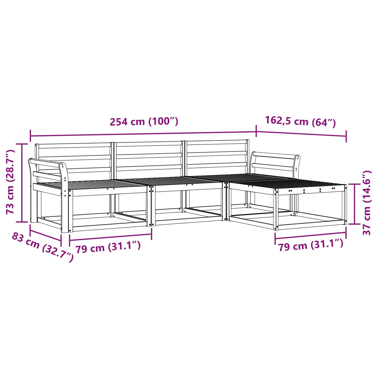 Outdoor Sofa Set 4 pcs Natural Solid Acacia Wood