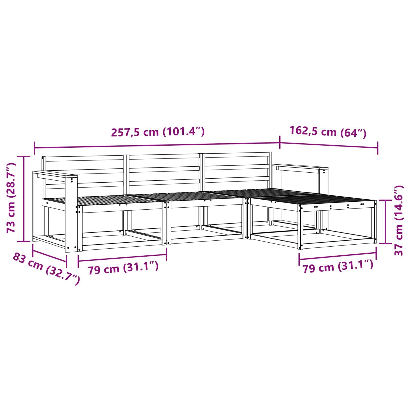 Outdoor Sofa Set 4 pcs Natural Solid Acacia Wood