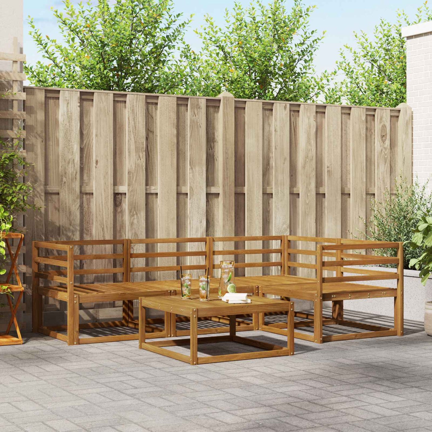 Outdoor Sofa Set 5 pcs Natural Solid Acacia Wood