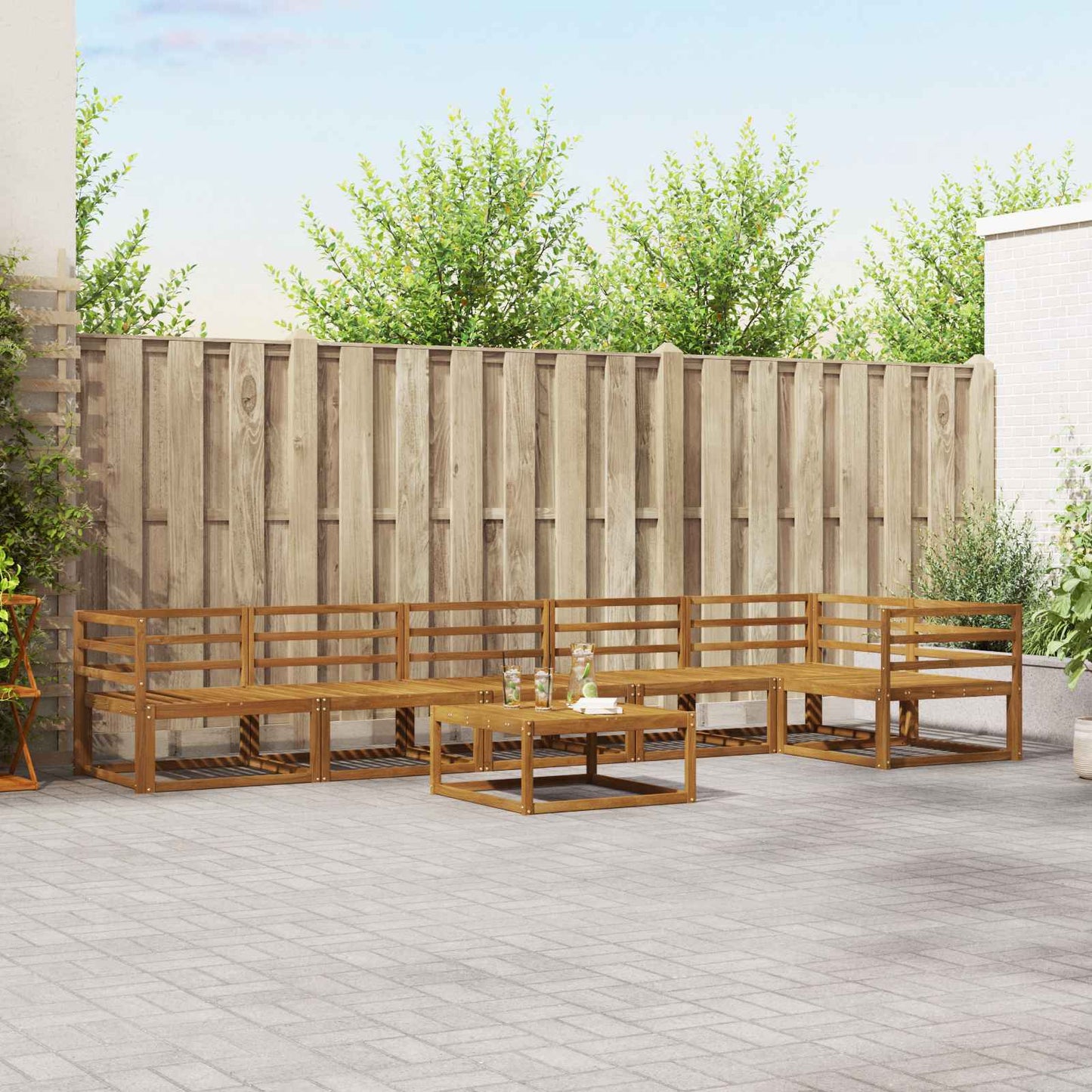 Outdoor Sofa Set 7 pcs Natural Solid Acacia Wood