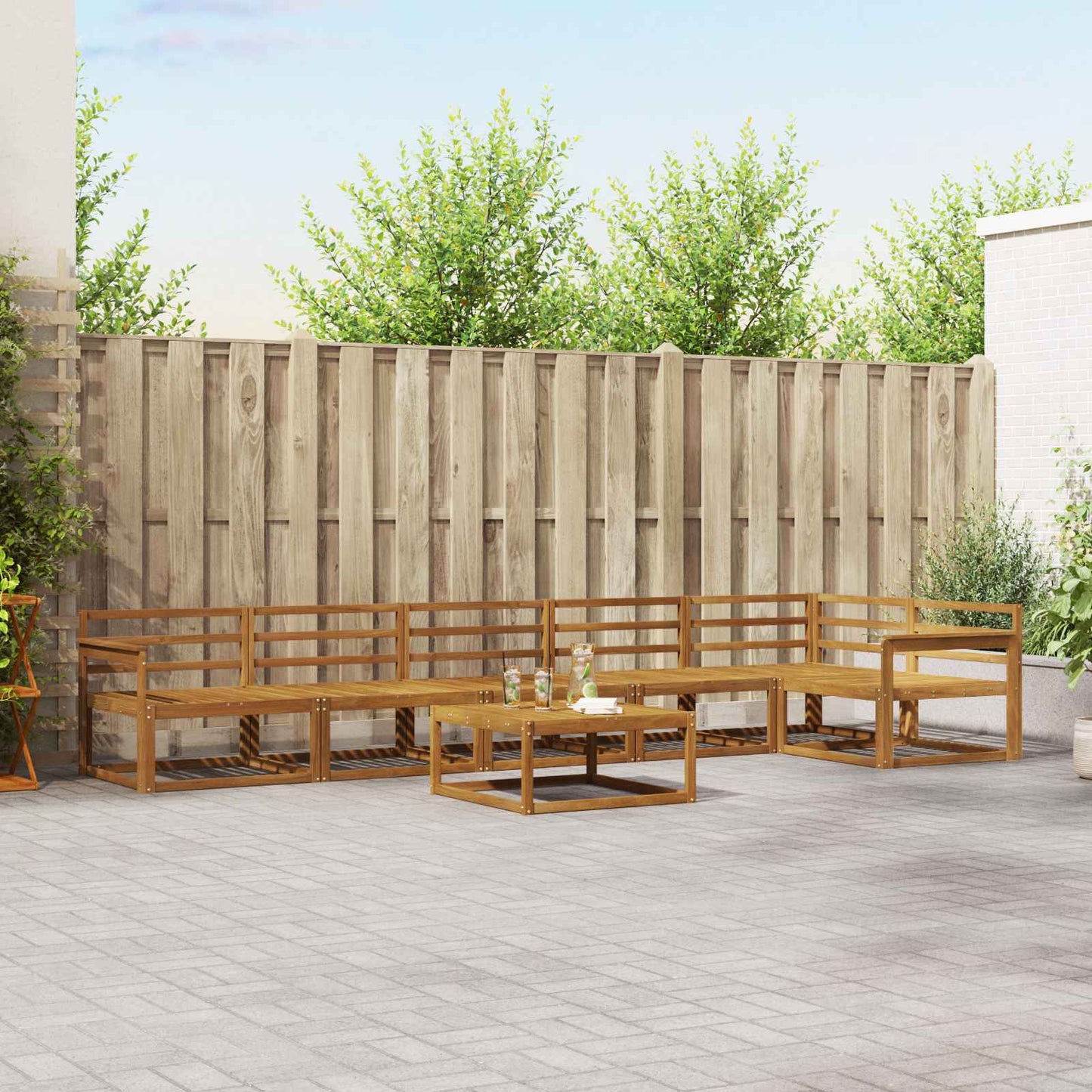 Outdoor Sofa Set 7 pcs Natural Solid Acacia Wood