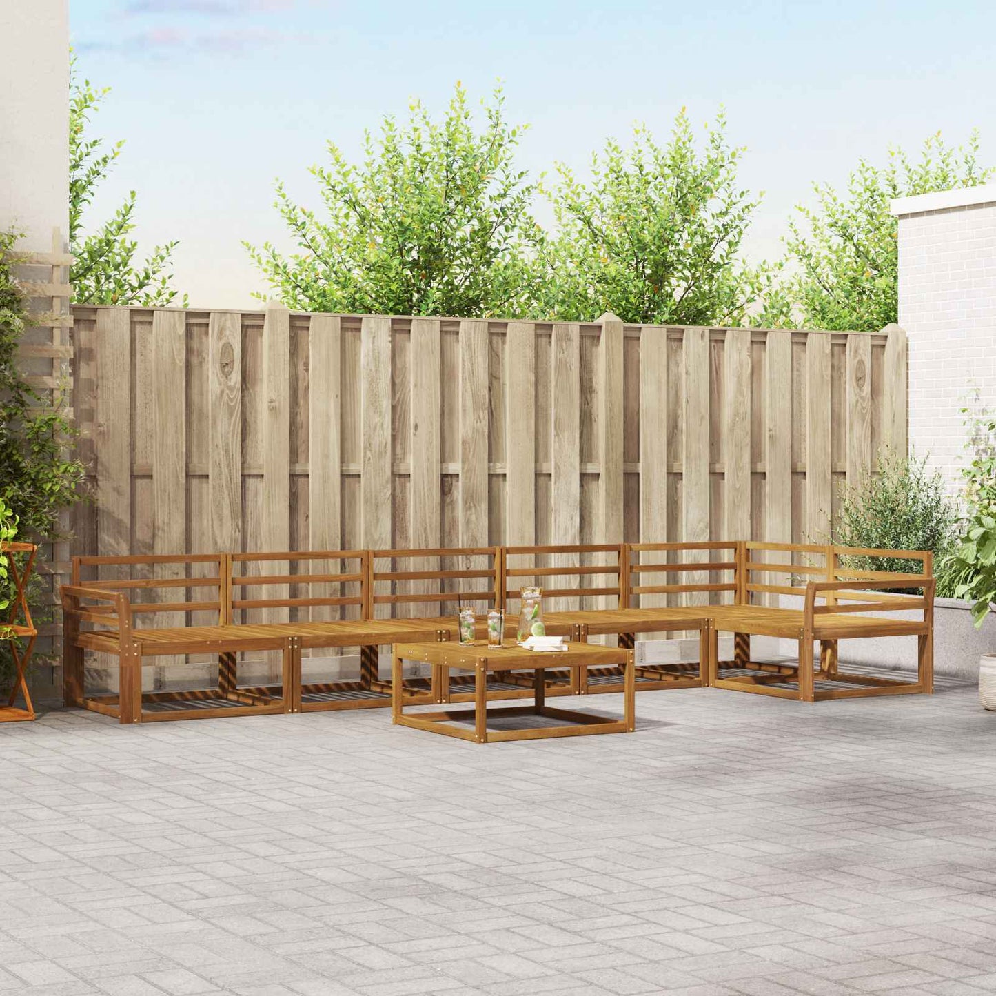 Outdoor Sofa Set 7 pcs Natural Solid Acacia Wood
