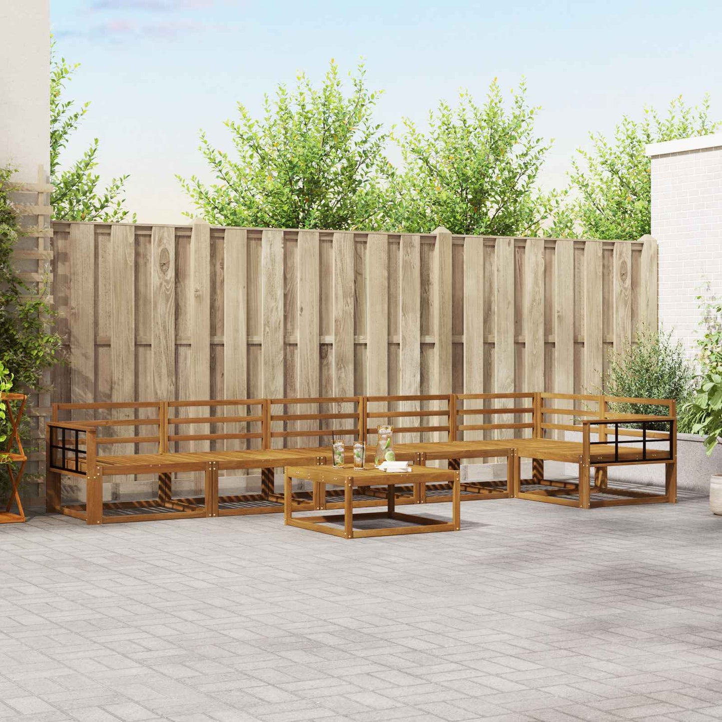 Outdoor Sofa Set 7 pcs Natural Solid Acacia Wood