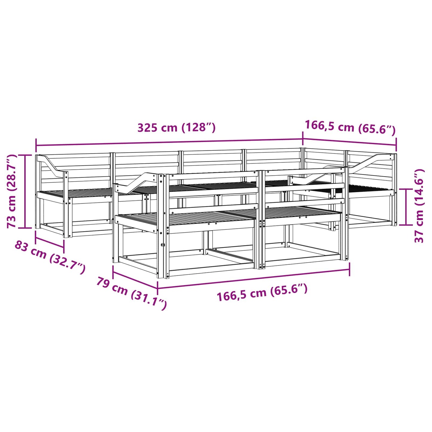 Outdoor Sofa Set 7 pcs Natural Solid Acacia Wood