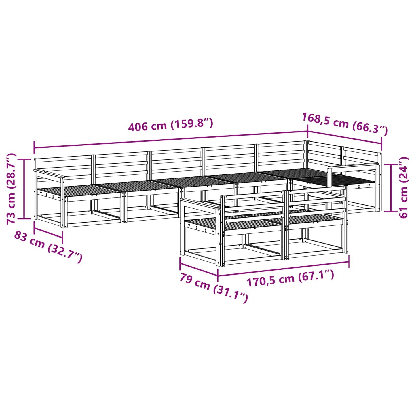 Outdoor Sofa Set 8 pcs Natural Solid Acacia Wood