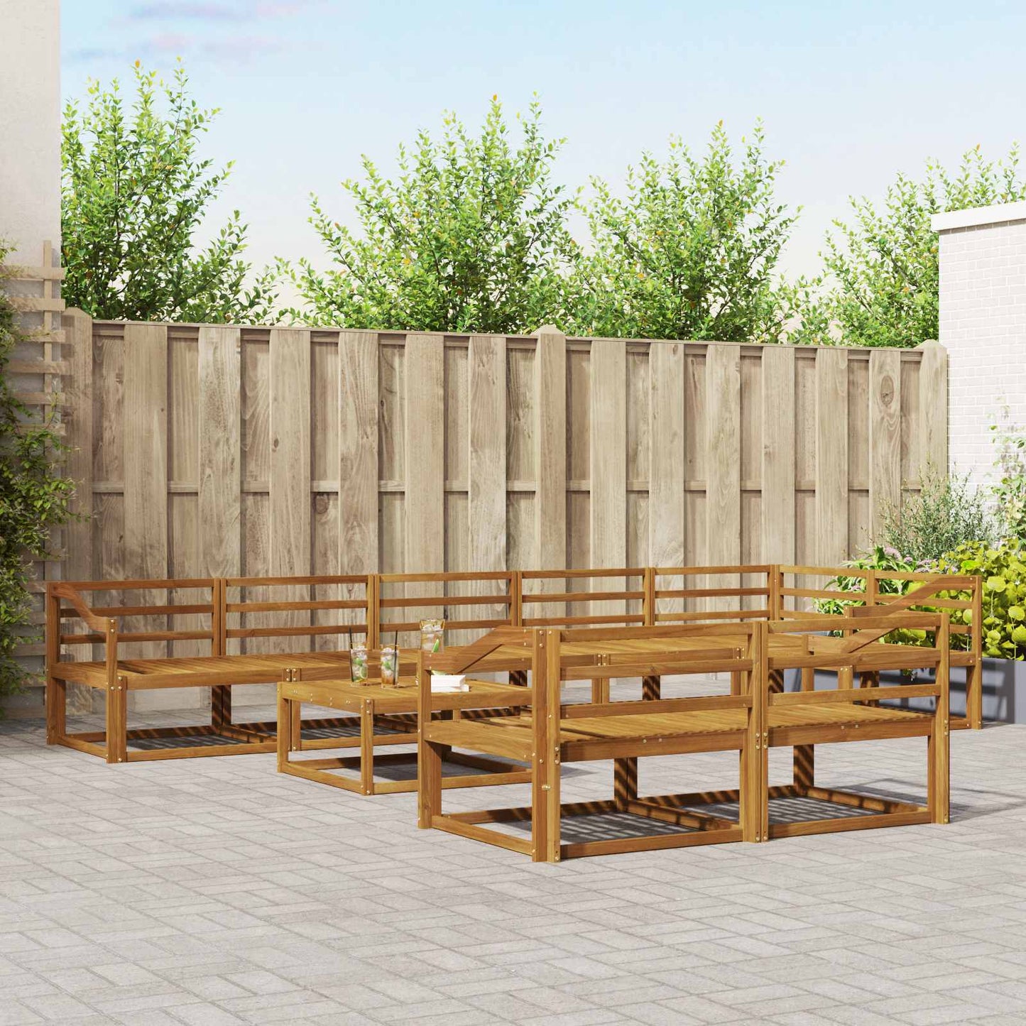 Outdoor Sofa Set 9 pcs Natural Solid Acacia Wood