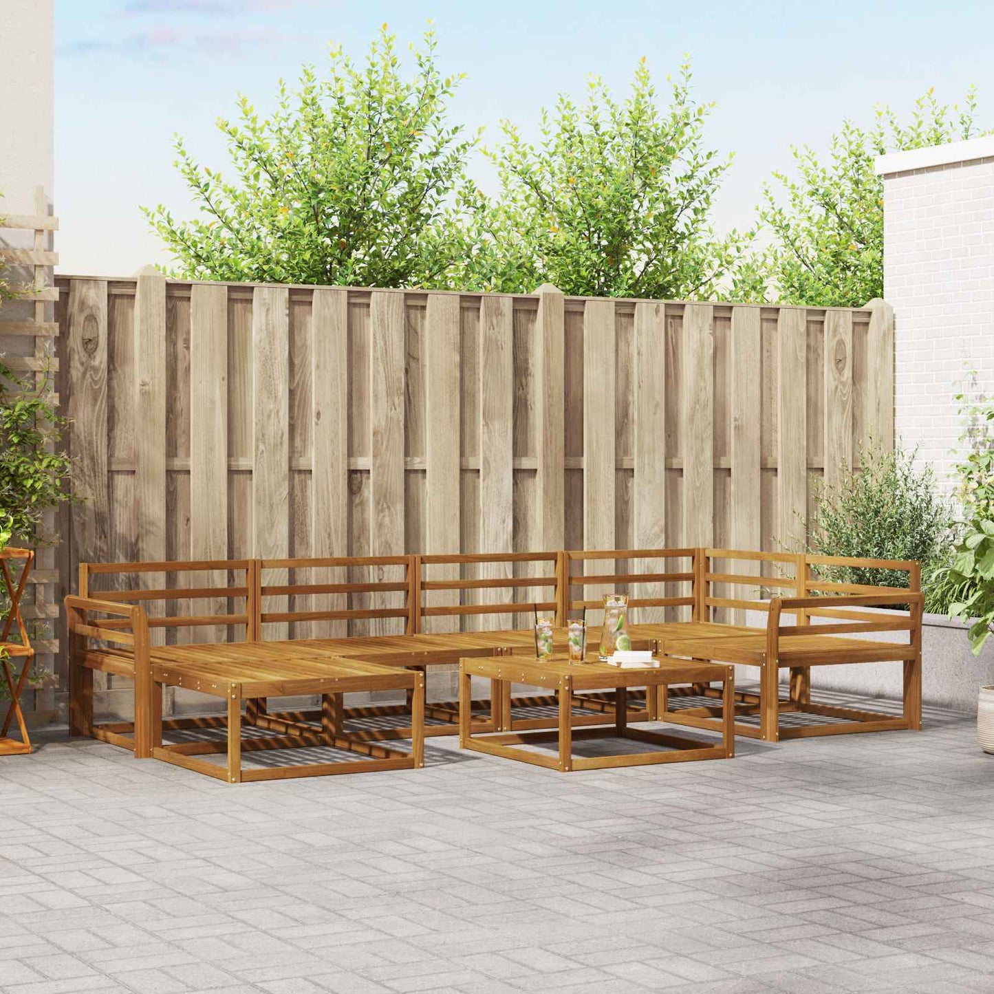 Outdoor Sofa Set 7 pcs Natural Solid Acacia Wood