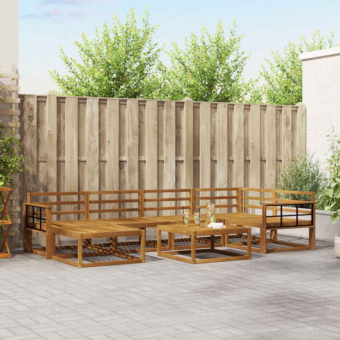 Outdoor Sofa Set 7 pcs Natural Solid Acacia Wood