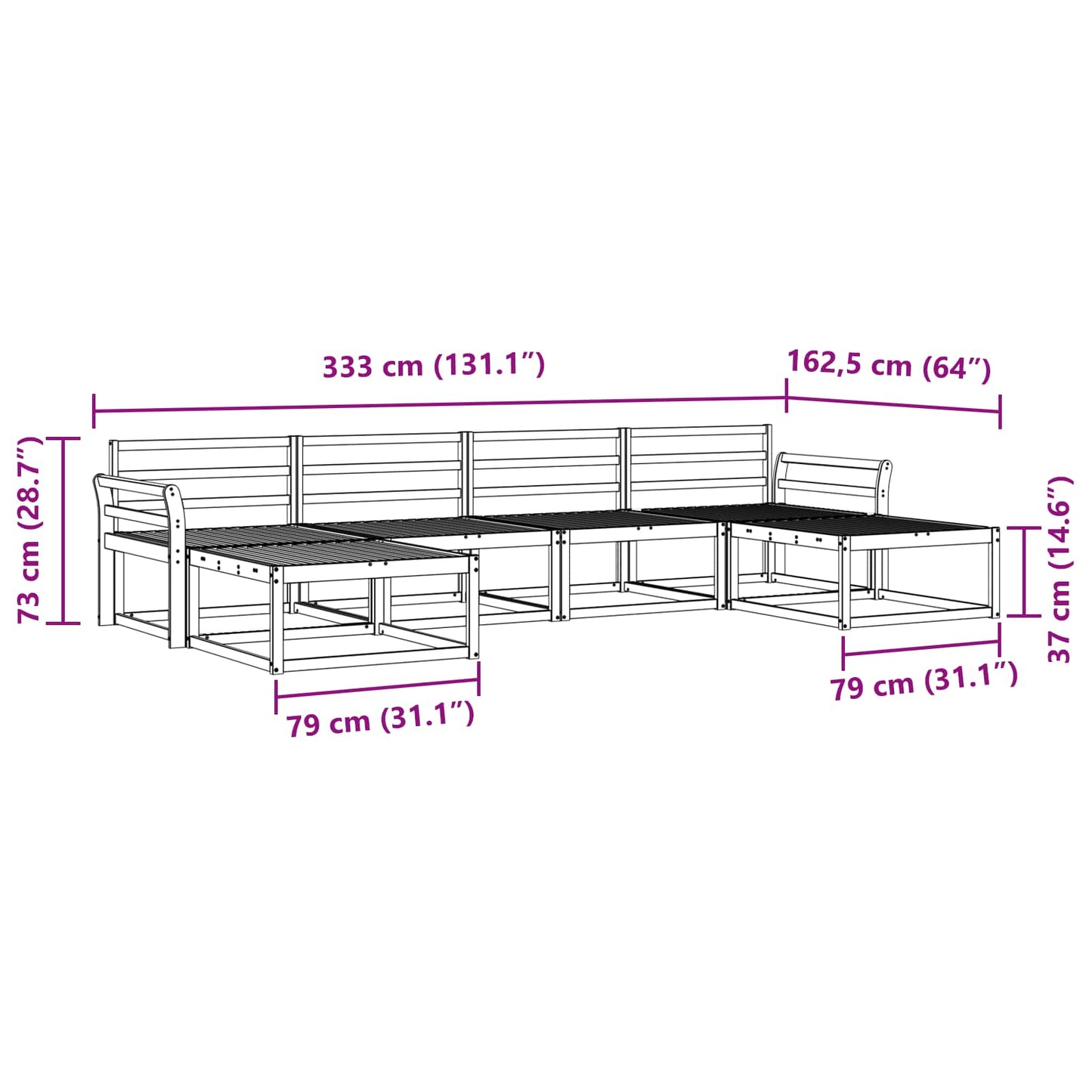 Outdoor Sofa Set 6 pcs Natural Solid Acacia Wood