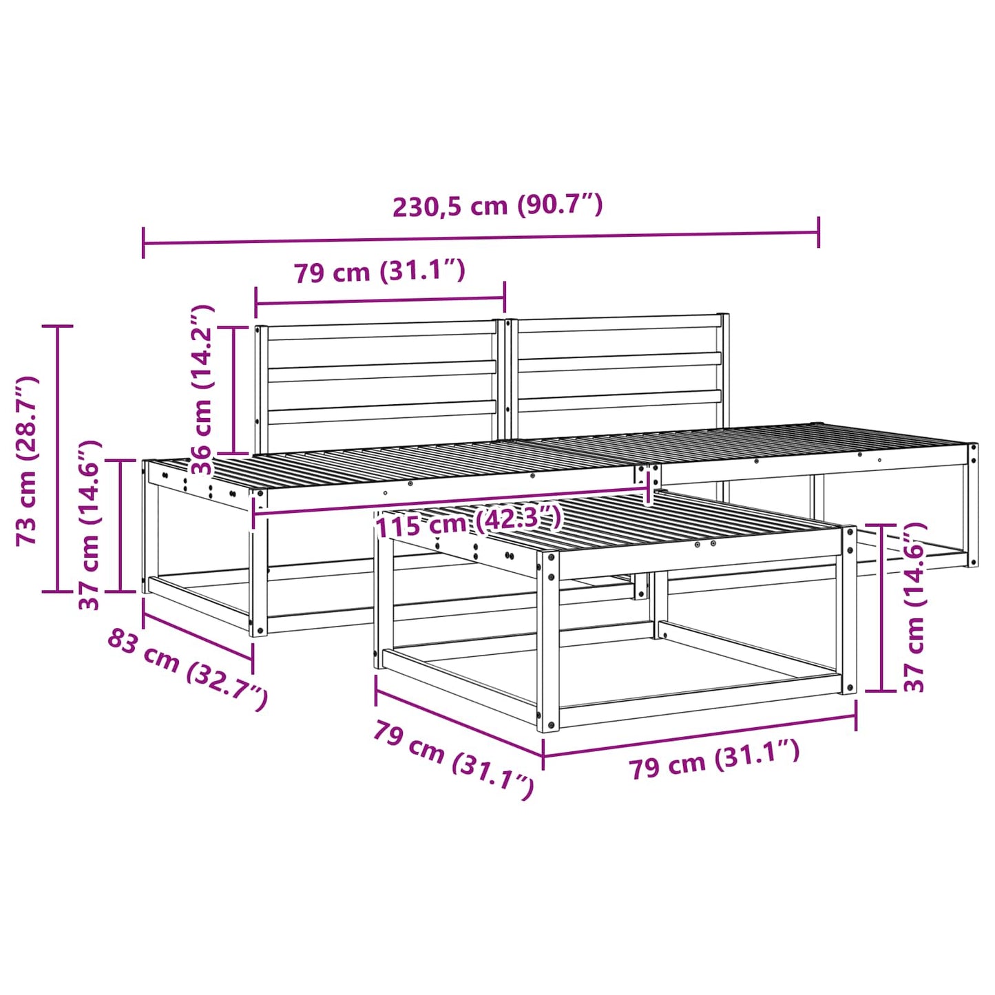 Outdoor Sofa Set Natural Solid Acacia Wood