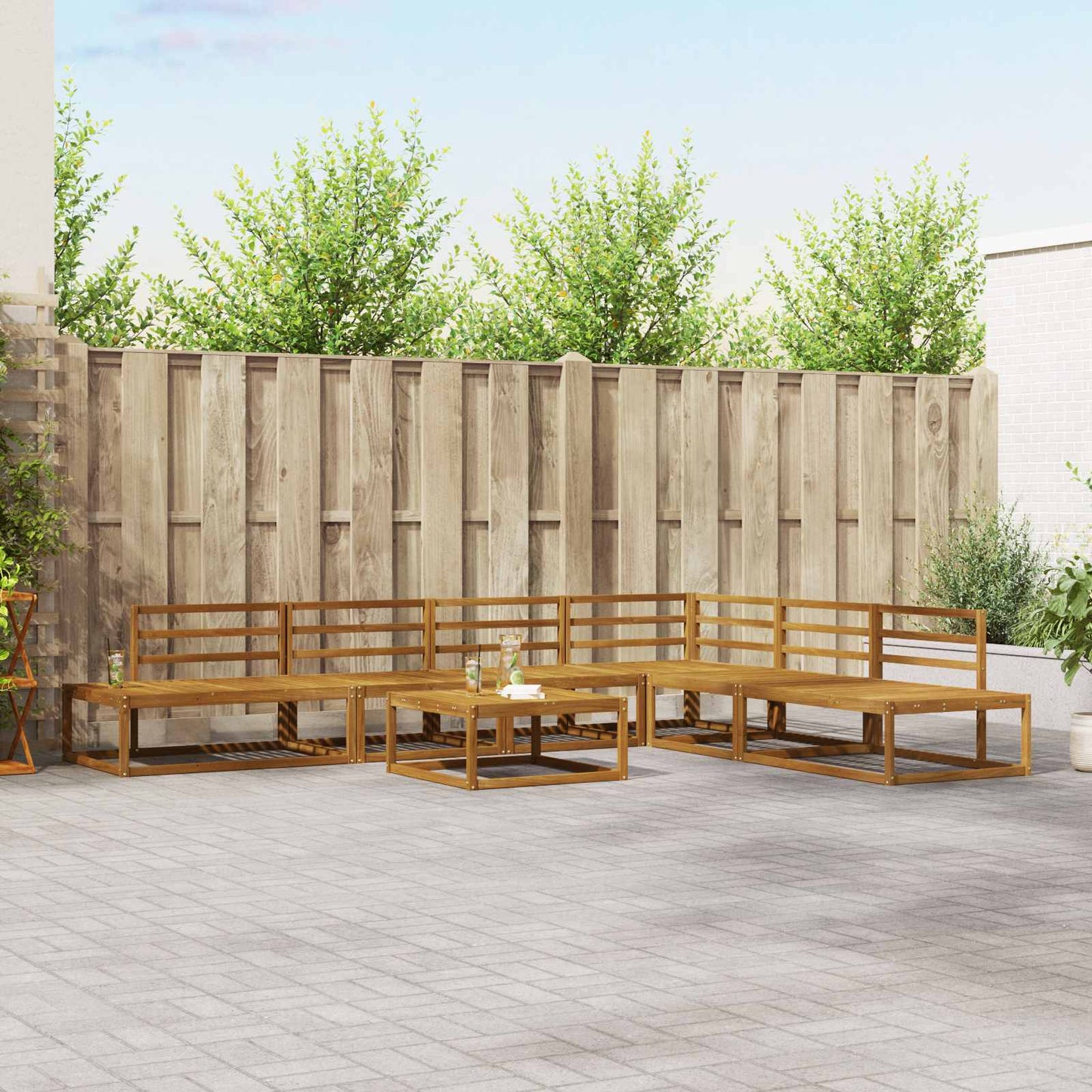 Outdoor Sofa Set Natural Solid Acacia Wood