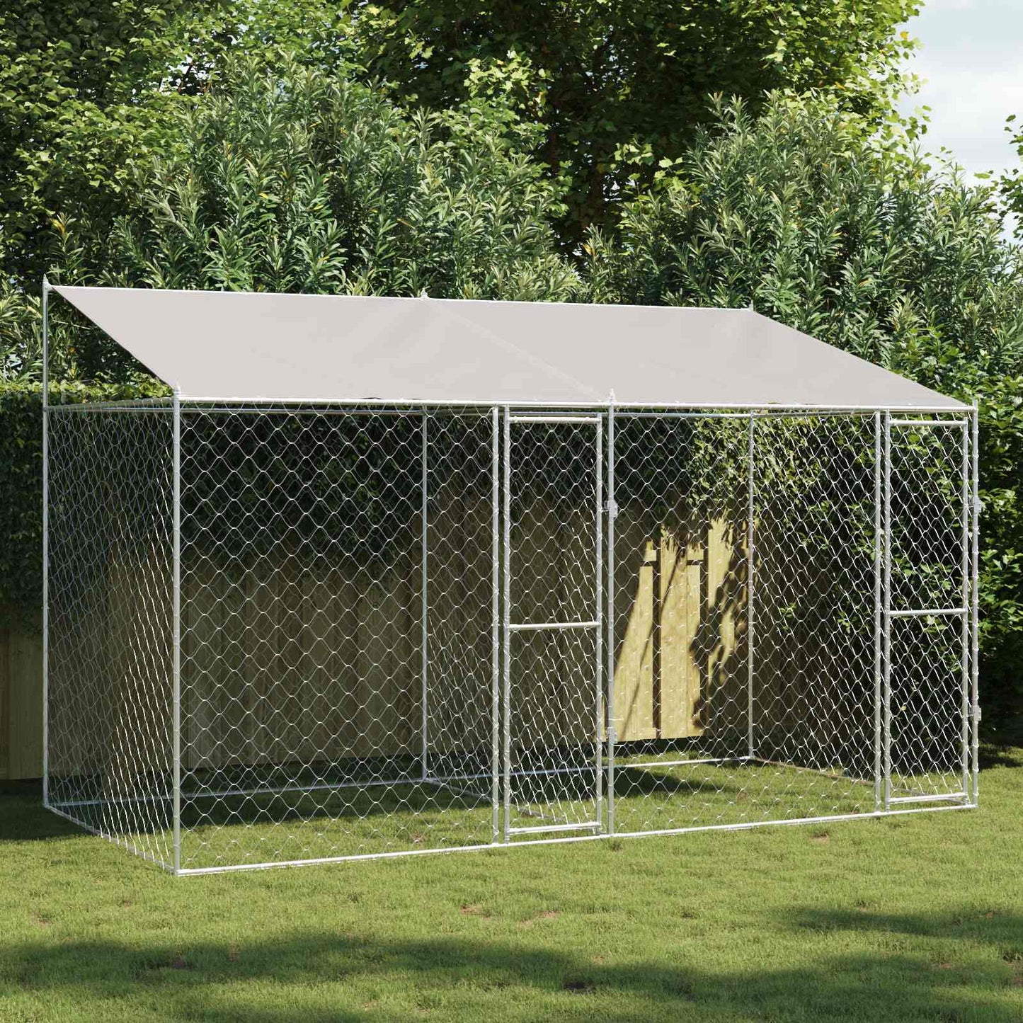 Dog Cage with Roof Silver 400 x 200 x 256 cm Steel and PE