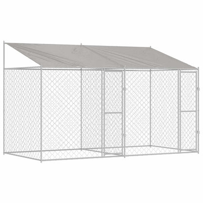 Dog Cage with Roof Silver 400 x 200 x 256 cm Steel and PE